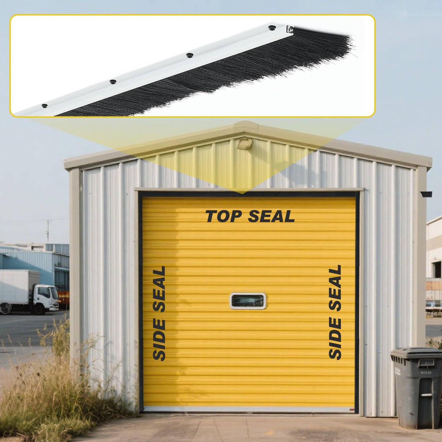 DoubleFill 3" Roll up Garage Brush Seal for Top, 8ft Long Heavy Duty Garage Door Seal Nylon Brush with Aluminum Track No-Drill 45deg Holder for Commercial, Corrugated, Sliding Barn, Hangar Doors