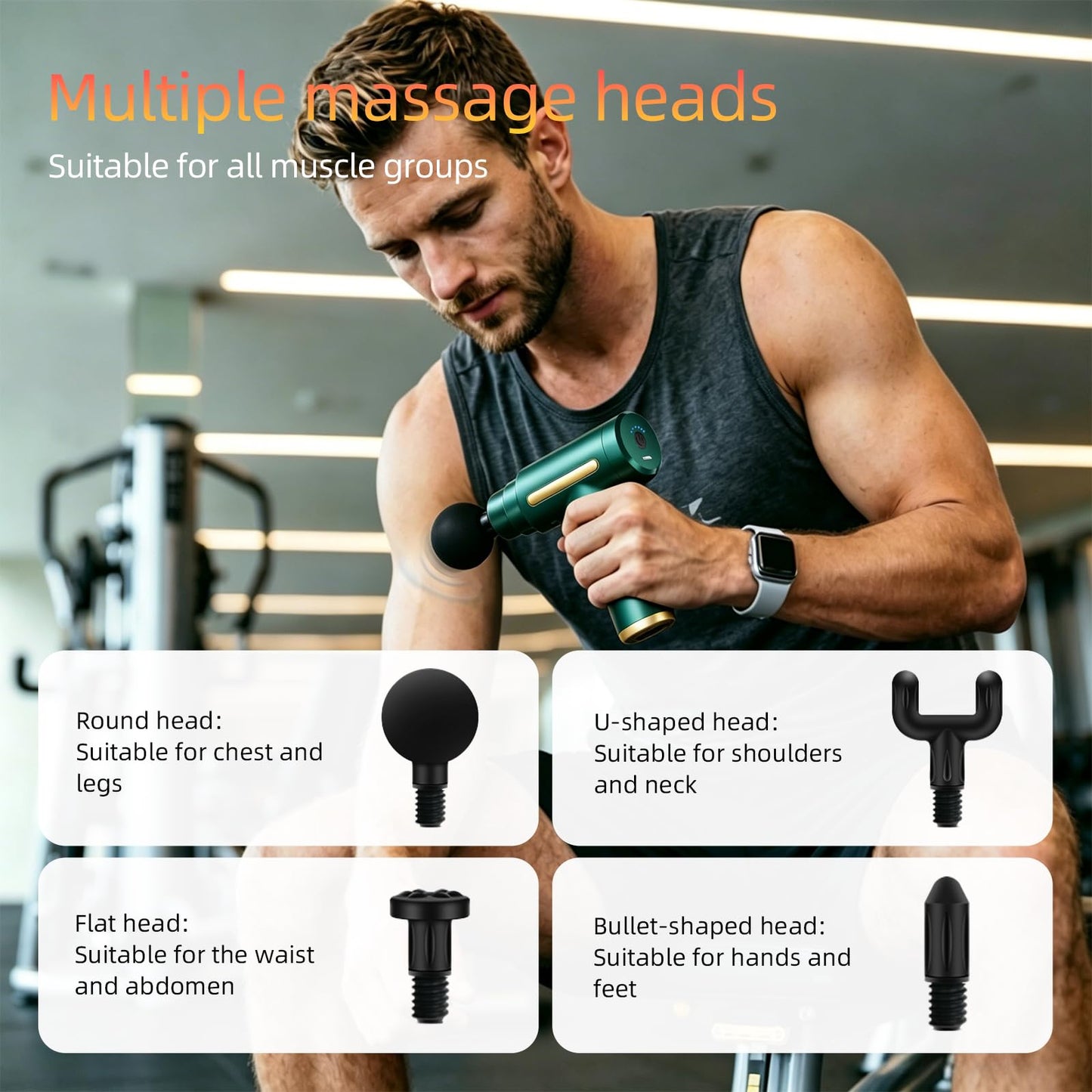 YUESHANHE Massage Gun, Electric Massager, Suitable for Whole Body to Relieve Fatigue, Replaceable Massage Head Impact Massager, The Best Choice for Gift Giving (Green-720)