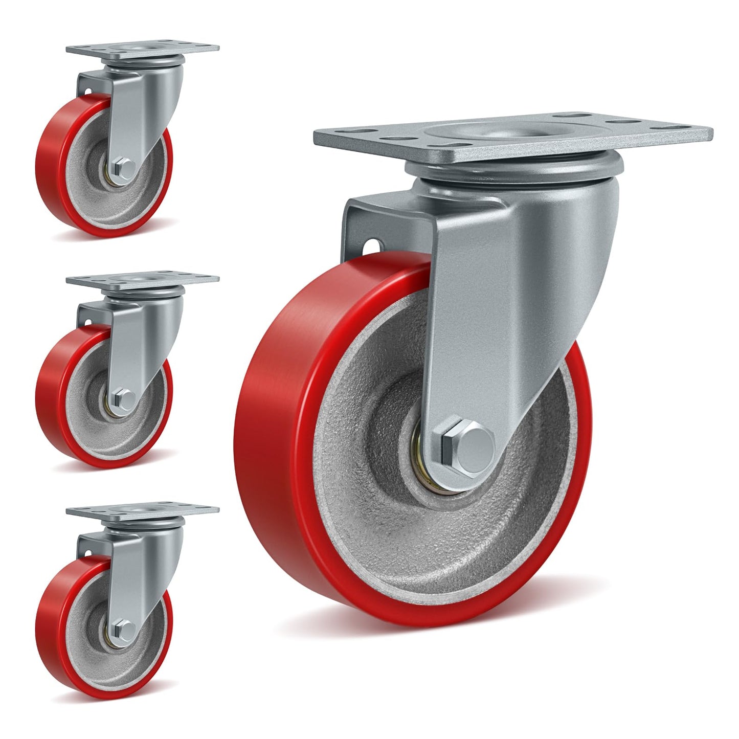 CWfutureparts 4" Industrial Heavy Duty Casters Set of 4, Polyurethane on Cast Iron Caster Wheels, 4 Swivel, 1800 lbs Capacity, for Cart, Workbench, Toolbox, Equipment