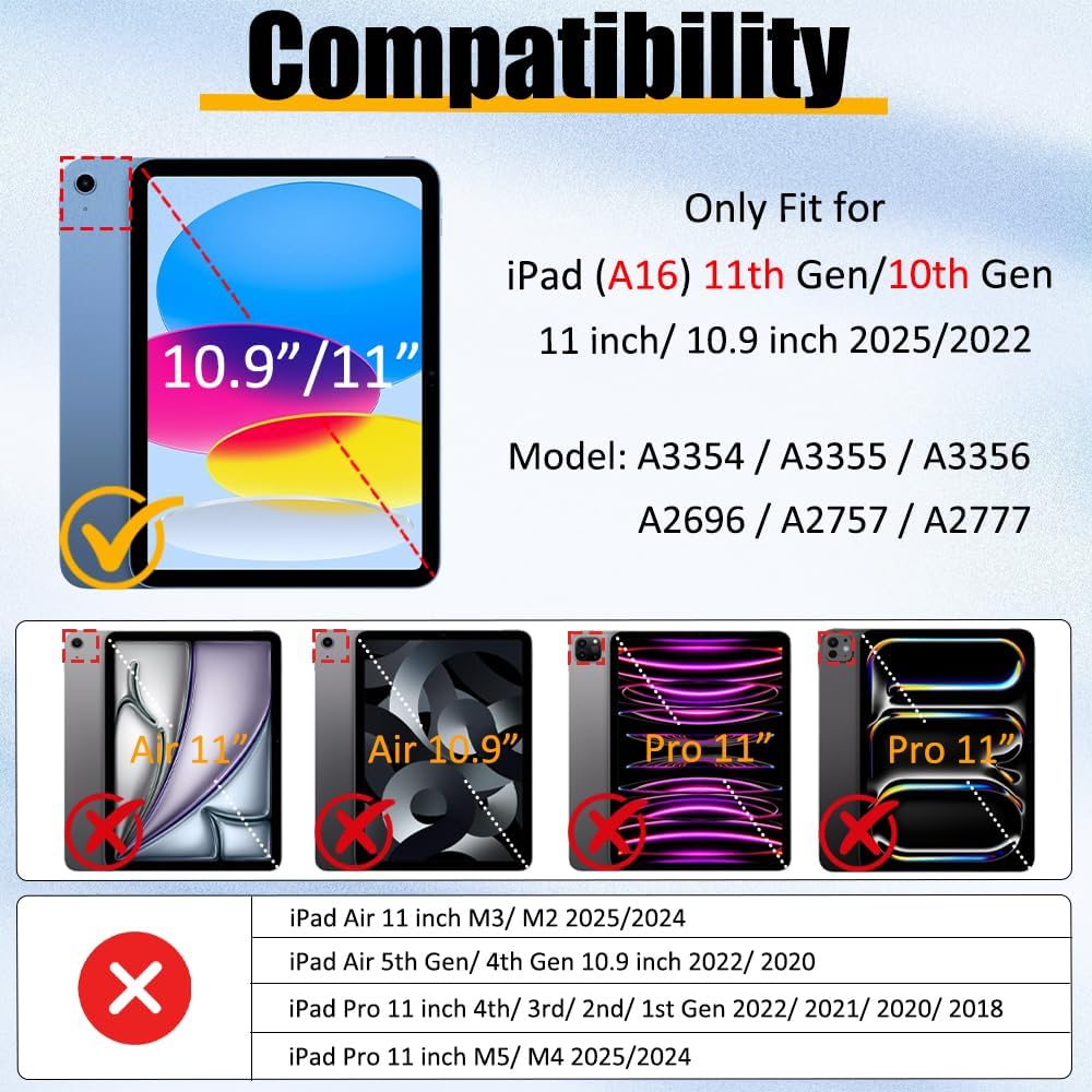 BRAECNstock (A16) 11th/10th 11"/10.9'' 2025/2022, 360 for Apple iPad Generation Shockproof Protective Case with Screen