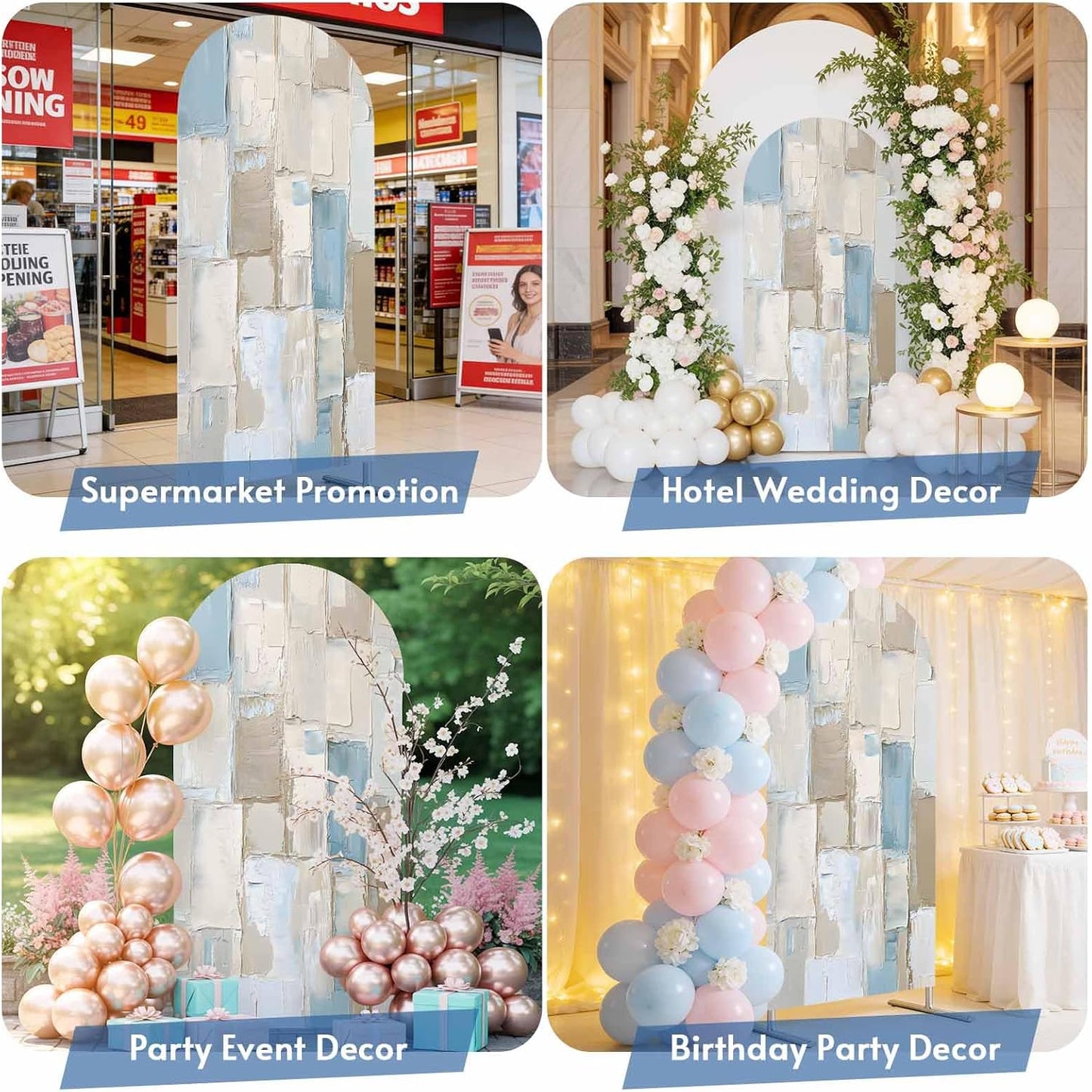 Jnbasdffb 6.6 Blue Brown Color Blocks Wedding Arch Cover,Stretchy Spandex Arch Backdrop Stand Covers FT,Abstract Oil