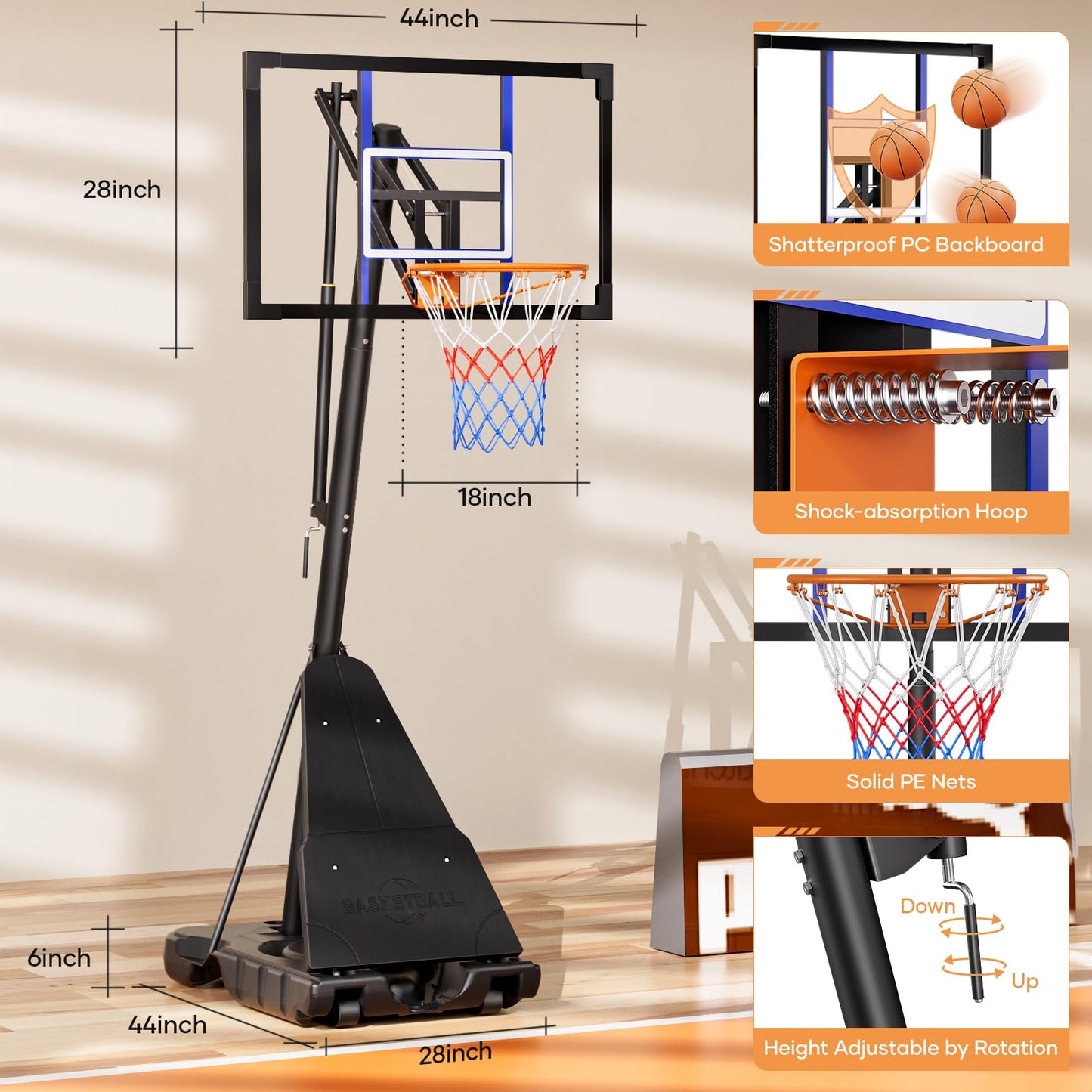 Asbest Adjustable Basketball Hoop Outdoor 10FT with 44/48 Inch Backboard, Portable Basketball Hoops & Goals Outdoor with Stepless Crank, for Youth Adults Kids