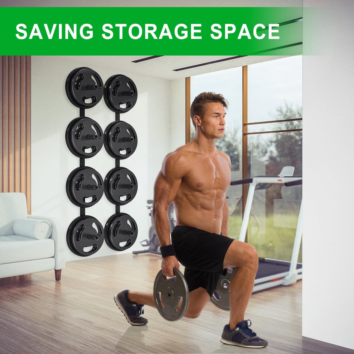 Kipika Weight Plate Storage Rack - Wall Mounted 4-Peg Durable Steel Construction Organizer for Olympic Plates, 1600lb Capacity, Space-Saving for Home Gym