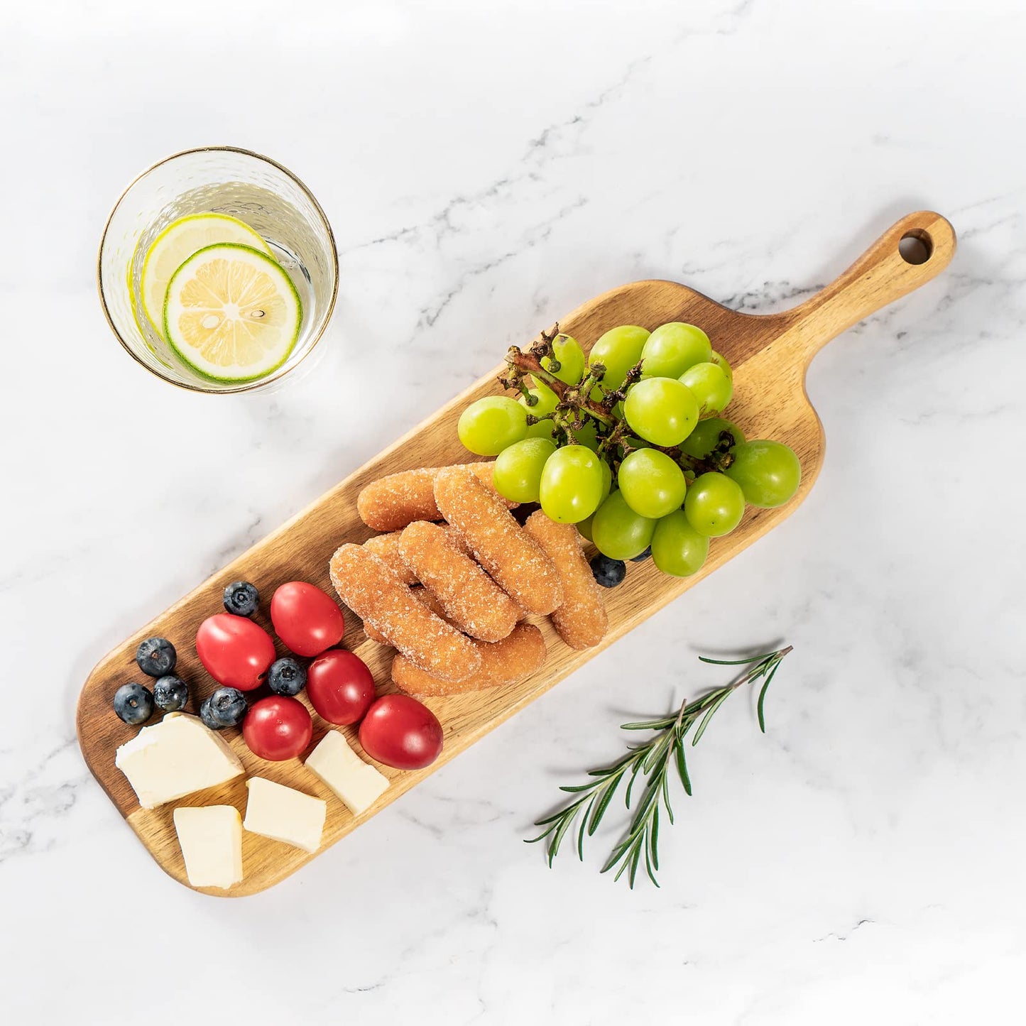 JF JAMES.F Wood Cutting Board with Handle, Long Acacia Serving Board Wooden Cheese Board Charcuterie Boards Wood Board for Food Bread Fruit 16.1x4.7x0.6 Inch
