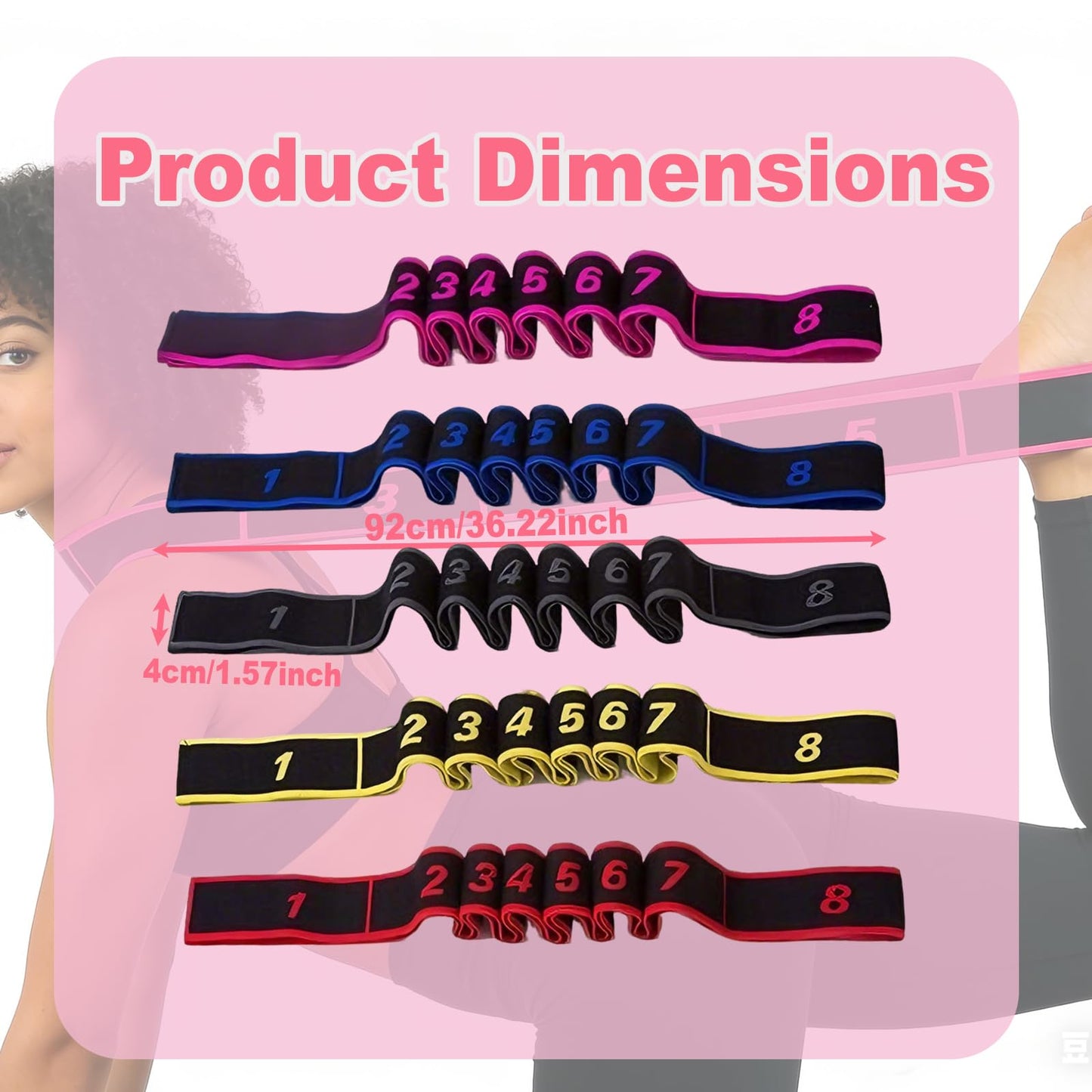 Wshxjzyay 5 Pack Fitness Resistance Bands, Numbered Resistance Bands for Glutes, 8-Section Elastic Training Bands for Yoga, Stretching, Pilates, Fitness