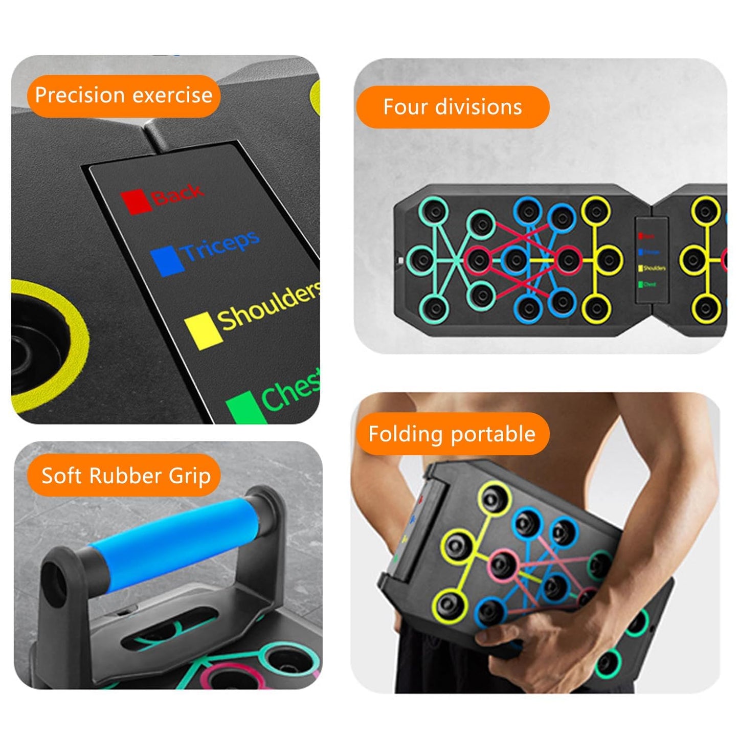 Push Up Board Fitness, BESUNTEK Foldable Multi-Function Exercise Board with Elastic Cord for Total Body Workouts, Portable Push Up Board for Floor (Basic Model)