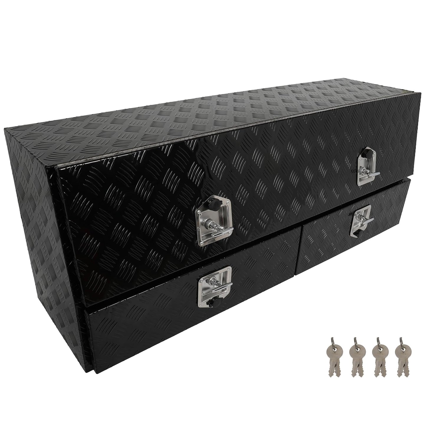 SCITOO 60" Aluminum Diamond Plate Truck Bed Tool Box,Heavy Duty Crossover Storage for Most Full Size Pickups,Lockable Weatherproof Chest,Fits 60 Inch Truck Beds,Easy Access to Load and Unload