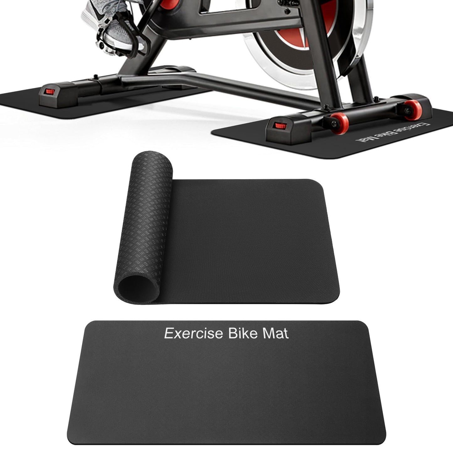 TOBWOLF 2PCS Non-Slip Mat Compatible with Peloton Bike, Concept 2 Rowing Machine, Exercise Bicycle Mats, Treadmill Pad for Carpet & Hardwood Floors, Workout Mat for Bike Trainer, Stationary Spin Bike