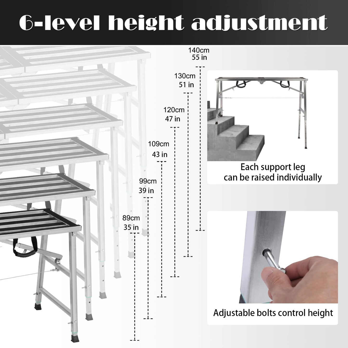 Scaffolding Platform 800LBS Folding Work Platform Height Adjustment 35-55"(H) Portable Steel Step Ladder Stool for Home Improvement, Drywall Painting, Maintenance at Height