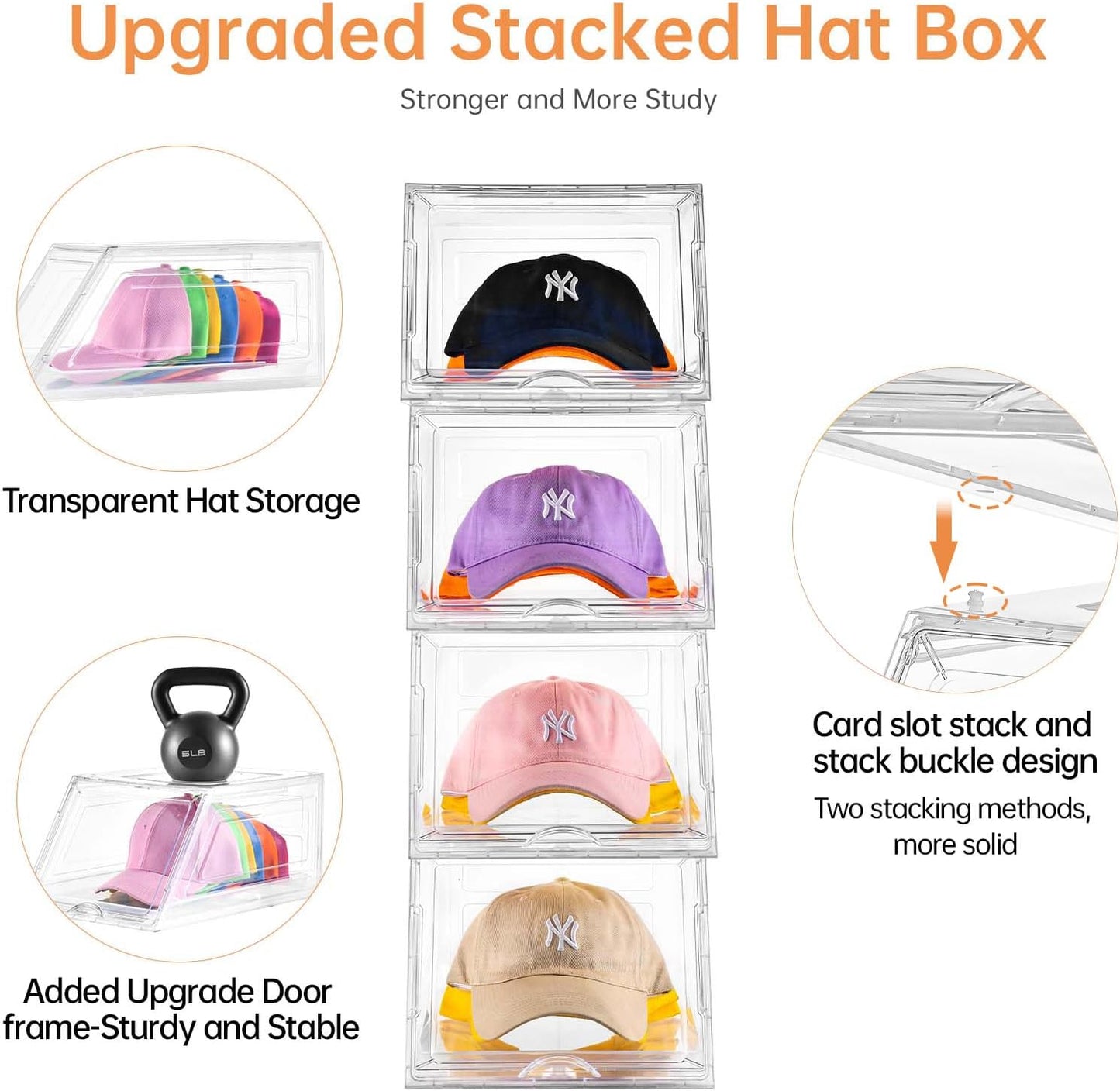 Skiennix Hat Organizer - Large Clear Baseball Cap Holder with Sliding Tray | 2 Pack, Holds 12 Hats