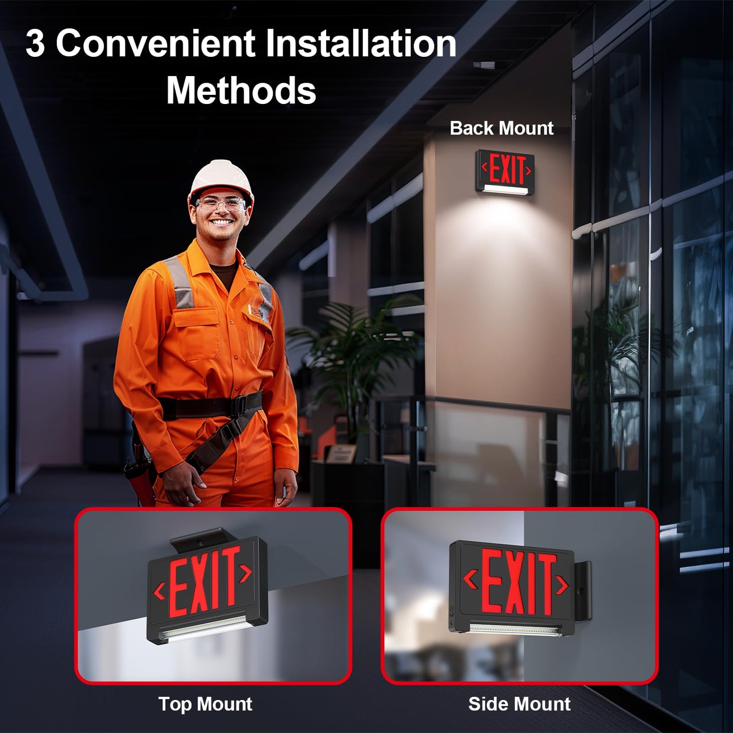 Exit Signs with Emergency Lights Battery Backup, UL Listed Double-sided Exit sign with Adjustable Light Pipe, Hardwired Compact Commercial Lighted Exit Sign, 120/277V Top/Side/Wall Mount (1 Pack)