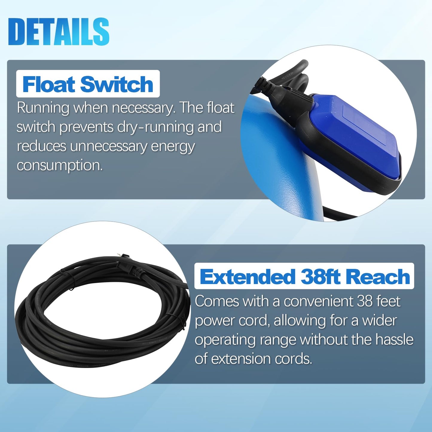 LB-480 2/3 HP 115 V Auto Float Switch Submersible Dewatering Pump Replacement for LB-480-62 LB480 2'' Straight Male NPT Submersible Drainage Utility Pump Single Phase 50 GPM / 3000 GPH
