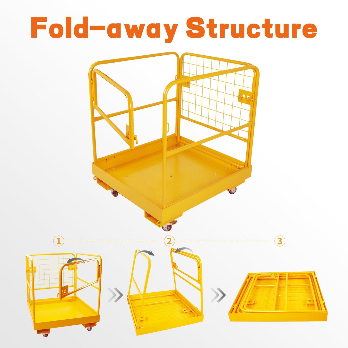 Forklift Safety Cage 36x36 Inch Forklift Man Basket Heavy Duty Lift Basket with 4 Wheels 1200LBS Capacity Safety Set for Most Aerial Jobs