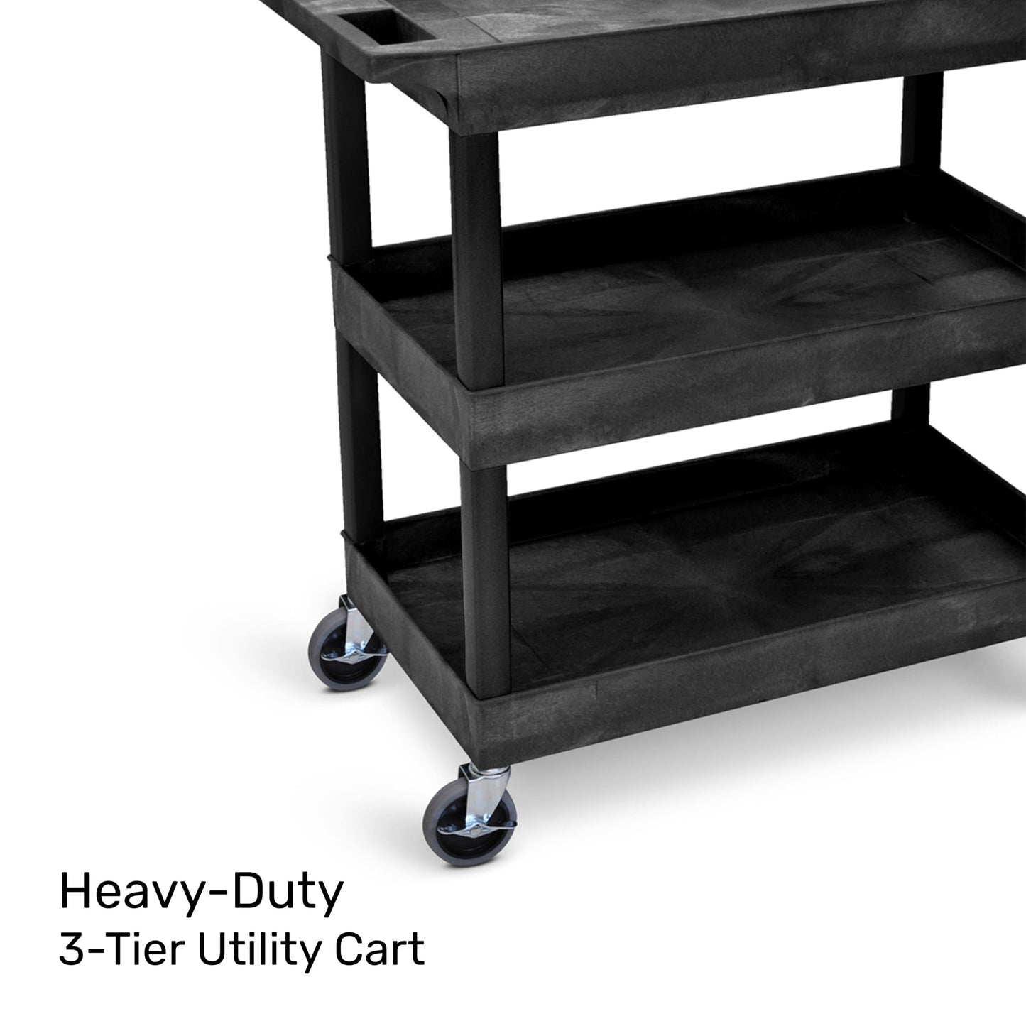 Tubstr 3-Tier Rolling Utility Cart 2-Pack | Each Supports up to 300 lbs. Heavy-Duty Shelf Cart for Garage Storage, Office Spaces, & Kitchen Use | Durable Tool Cart with Locking Wheels (Black, 32 x 18)