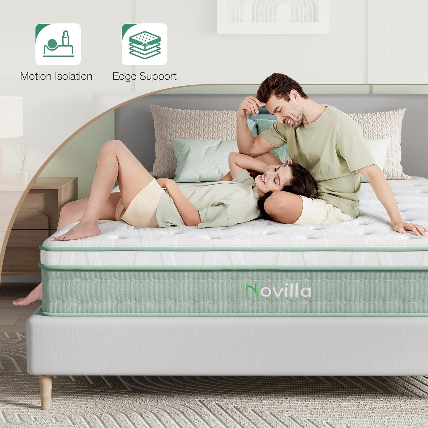 Novilla Queen Mattress - 12 Inch Hybrid Gel Memory Foam with Pocket Springs for Peaceful Sleep | Queen Size
