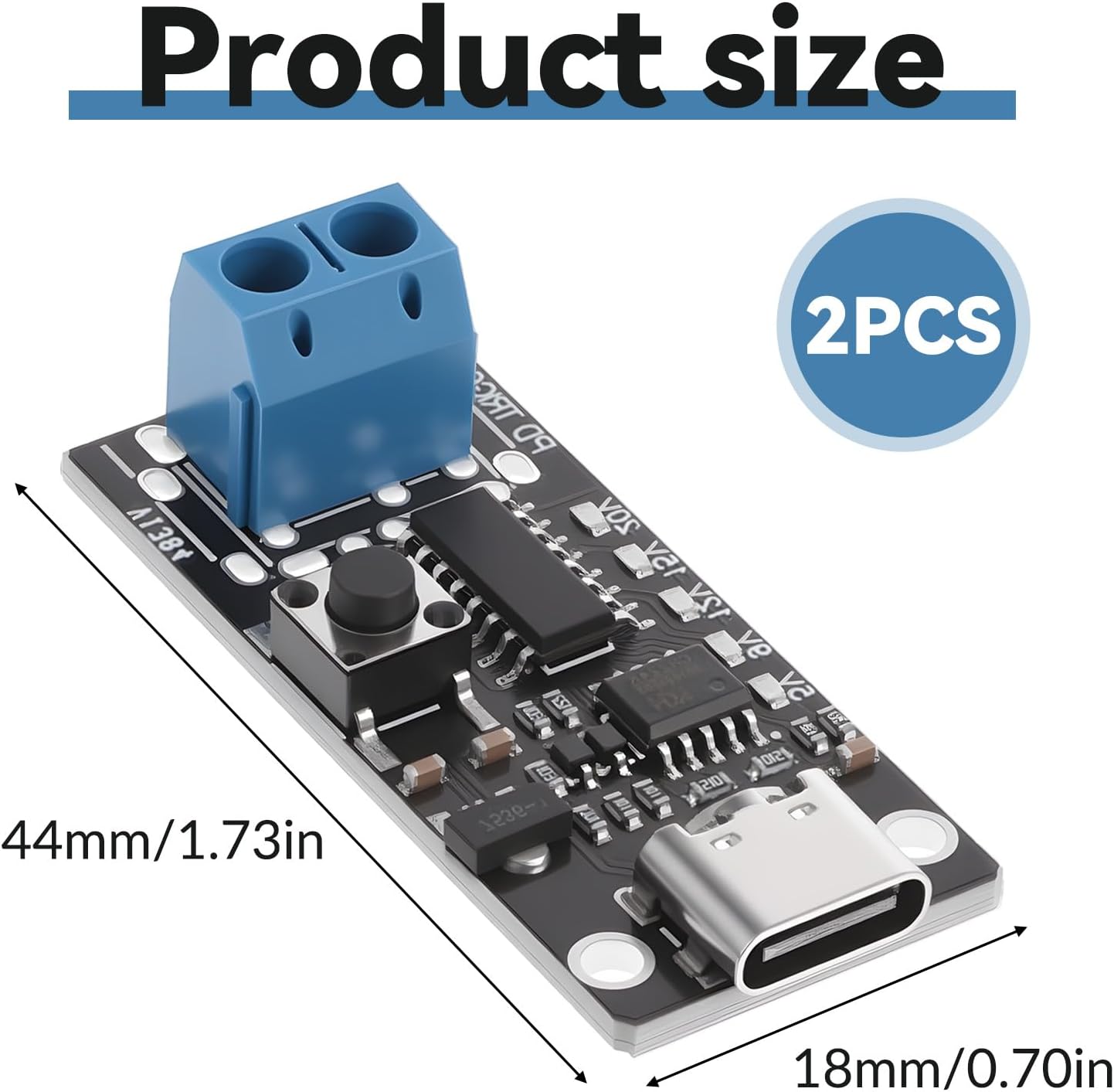 Qulkws 2 Pack 100W 5A 5V 9V 12V 15V 20V 5A USB-C Fast Charge PD QC DC Adjustable Voltage Power Module USB-C Decoy Board