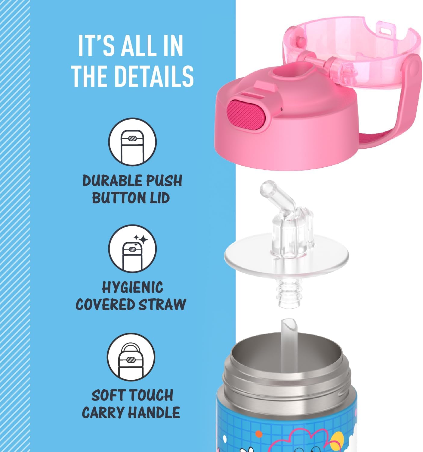 THERMOS FUNTAINER Water Bottle - 12 Ounce Kids Stainless Steel Vacuum Insulated with Straw & Lid