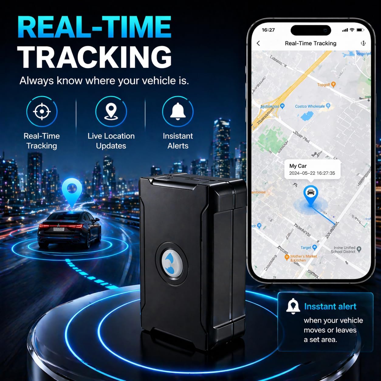 wanwaytech 90 4G GPS Tracker for Vehicles Cars with Long Battery Life up to Days, Strong Magnet, Unlimited Range