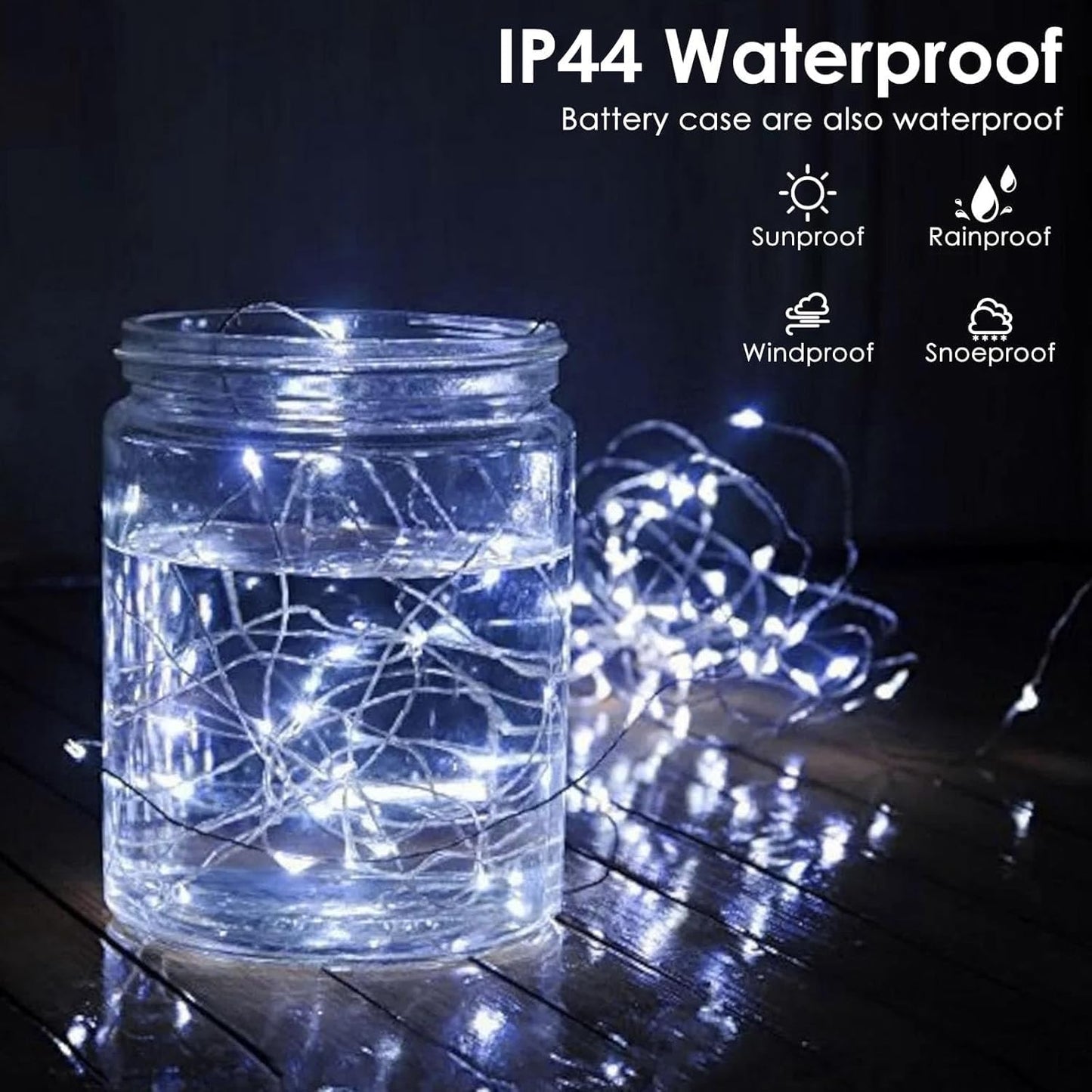 Skiennix 66FT Battery Operated Fairy Lights - 200 LED Waterproof String Lights with Remote & Timer for Indoor/Outdoor Decor | Cool White