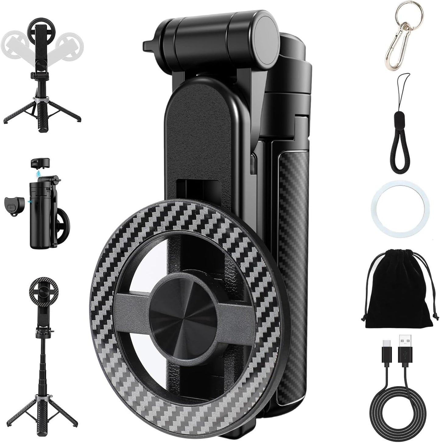 BScintilla 4-in-1 360 Multifunctional Magnetic Selfie Stick,Universal Rotation Phone Tripod with Wireless