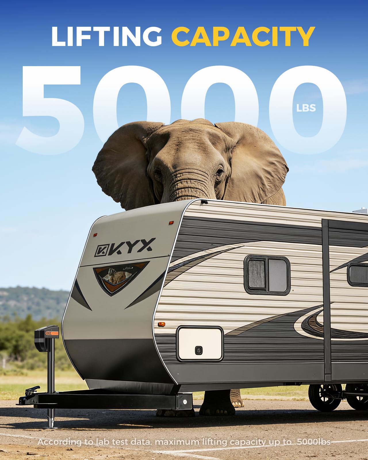 KYX Electric Trailer Jack 5000lb, with Remote, Heavy Duty RV Electric Tongue Jack, 9.84"-33.85" Lift, Manual Crank Handle & Jack Cover for RVs & Travel Trailers, Black