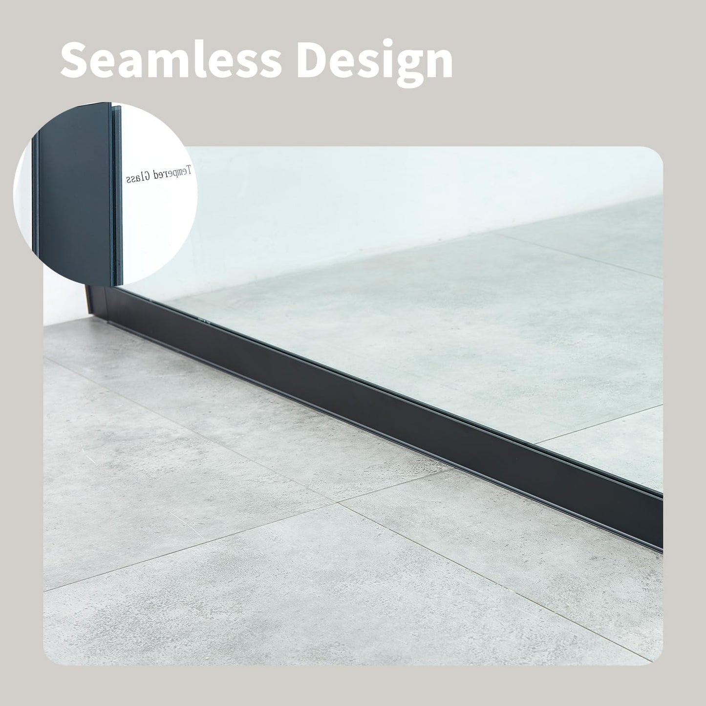 Viivppai Shower Screen 36" x 76" Half Frameless Shower Wall Panel, Tempered Glass 3/8 inch, Easy to clean Coating, Fixed Glass Shower Door with Hardware (Matte Black)