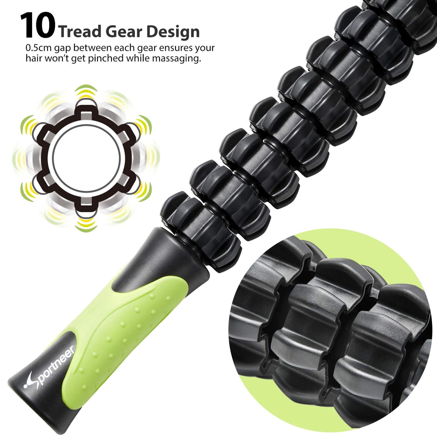 Sportneer Muscle Roller Stick – Deep Tissue Leg & Back Massager for Athletes, Relieves Soreness, Cramps & Tight Muscles – Upgraded Black