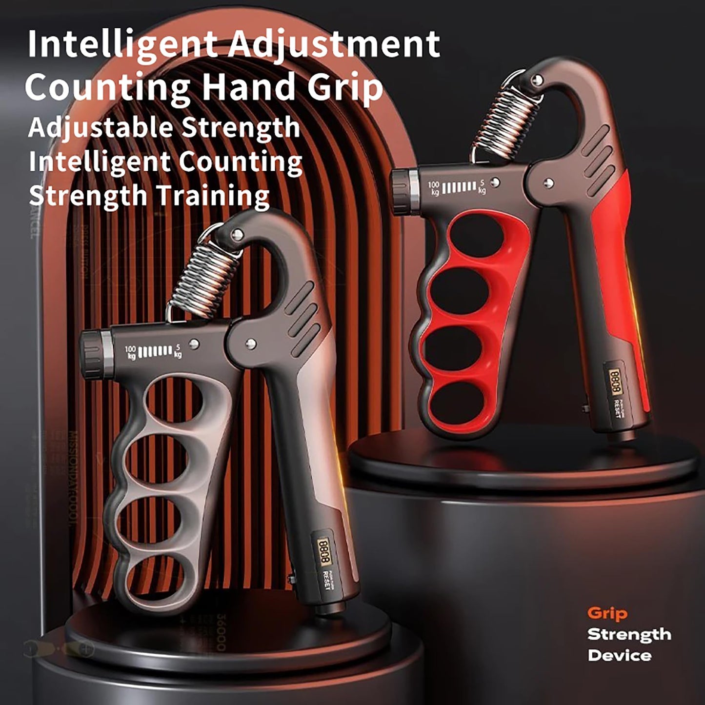 Hiyoga Grip Strength Trainer, Hand Grip Strengthener with Adjustable Resistance 11-220Lbs(5-100KG), Automatic Counter, Ergonomic Design, Forearm Strengthener for Musicians Athletes and Injury Recovery (Orange)