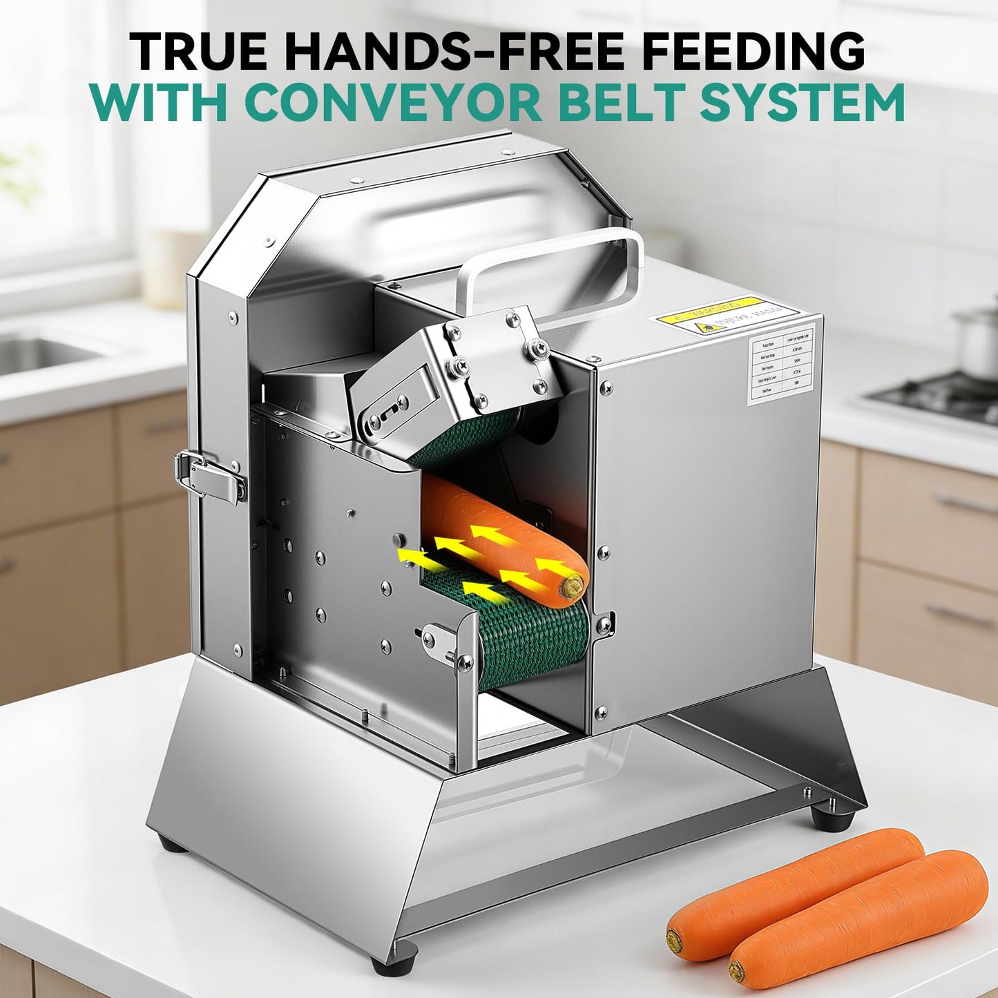 Newhai Commercial Green Onion Cutter Vegetable Slicer Machine Electric Automatic Spring Onion Slicer with Conveyor Belt 1.5-35mm Thickness Adjustable 400lb/h Stainless Steel for Kitchen Use