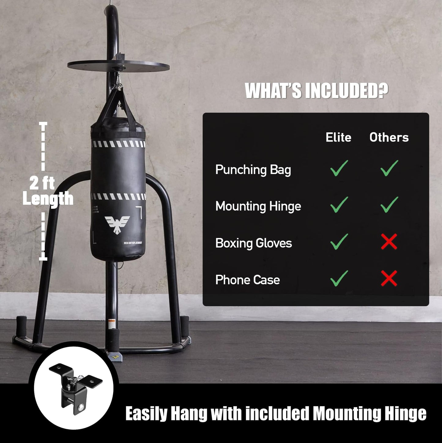 Elite Sports Kids Boxing Punching Bag Set - 2 ft Heavy Boxing Bag, 6oz Gloves & Phone Case – Youth Boxing, MMA, Home Gym & Martial Arts Training Equipment (UN-Filled)