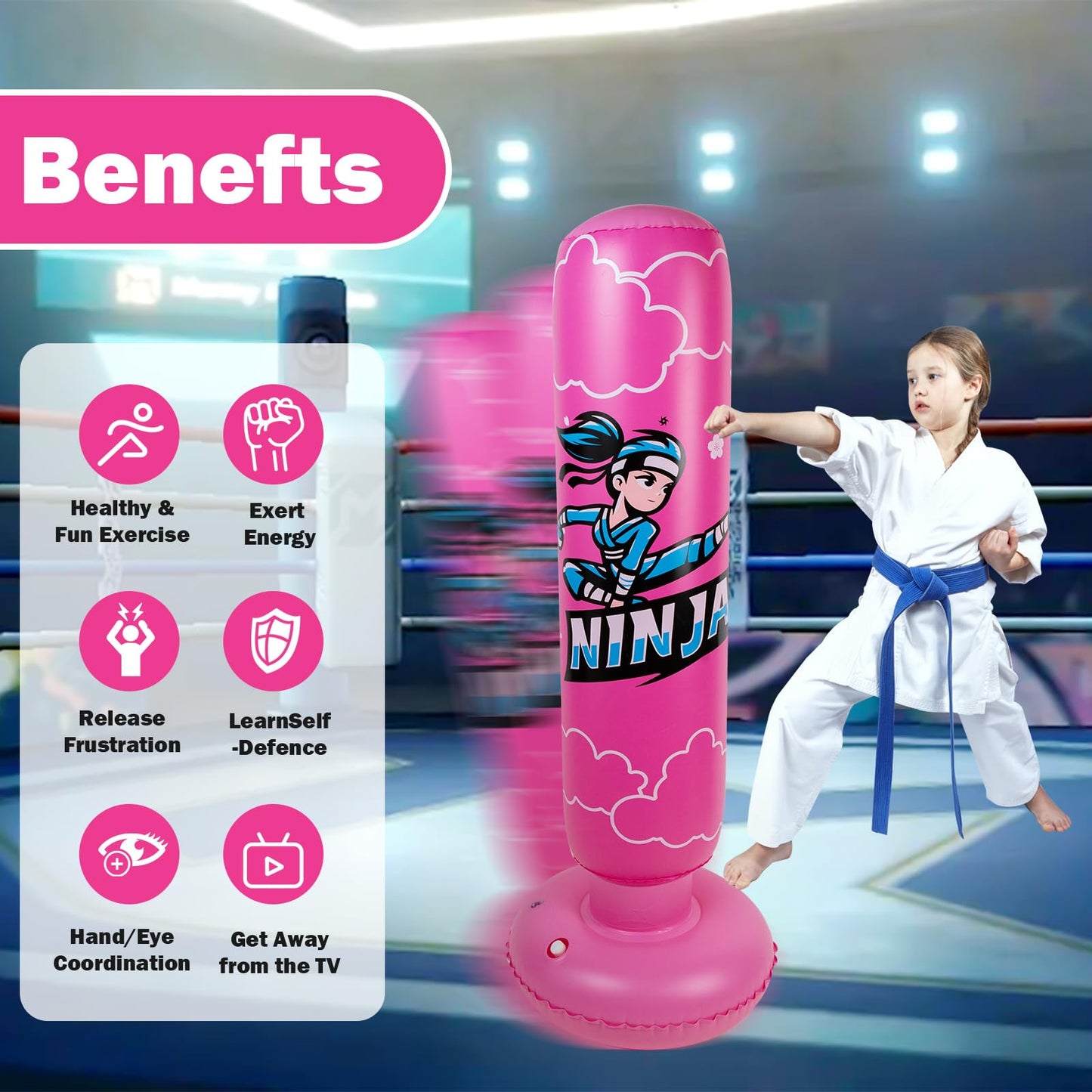 Onirii Kids Inflatable Punching Bag,66 Inch Large Stable Kids Inflatable Boxing Bag Toy Set with Gloves,Great Gifts for Boys & Girls Age 6-12 for Taekwondo,MMA and Practicing Karate