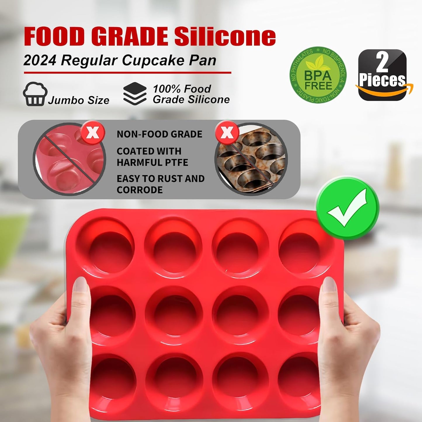 Skiennix Silicone Muffin Pan - 12-Cup Non-Stick Baking Mold | Dishwasher & Microwave Safe