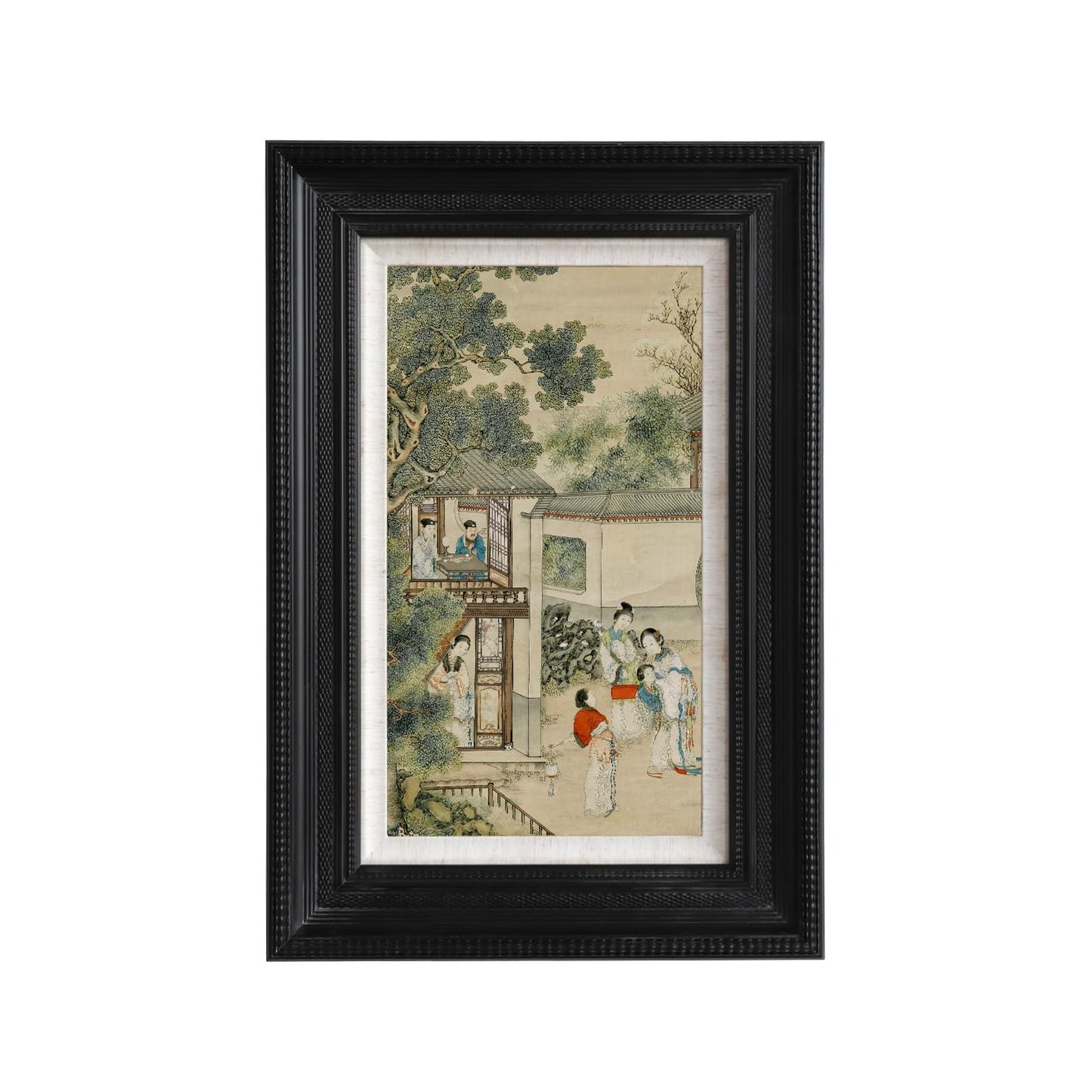 SoochART Black solid wood embossed frame, wall art oil painting style print,Japanese-style decorative painting of a Chinese woman in a landscape