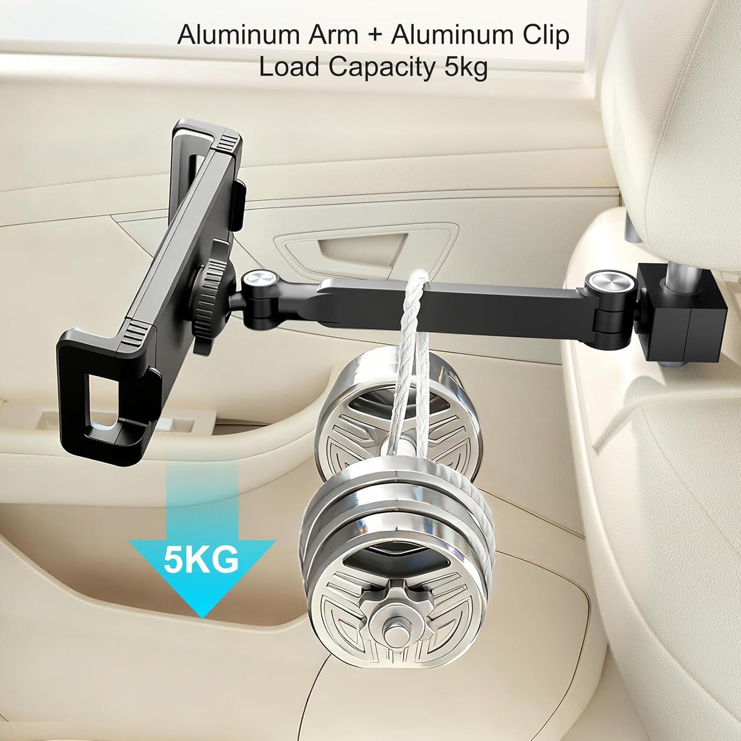UPERGO Headrest Car Tablet Holder - [Long Aluminum Extension Arm] [Ultra-Compact] Foldable iPad Holder for Car