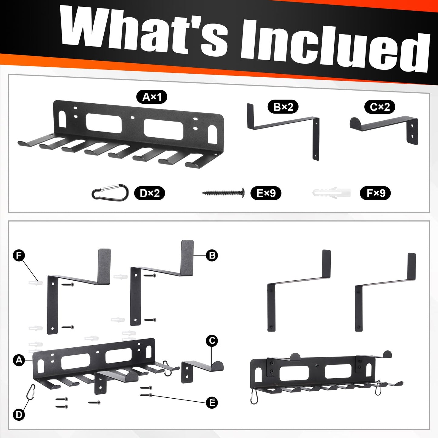 Novabright Gym Storage Rack Resistance Band Rack Multi Purpose Wall Mount for Home 8 Hook Wall Hanger Display with 4 Adjustable Hooks for Gym Equipment, Exercise Bands, Lifting Belts and Jump Ropes