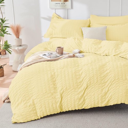 HYMOKEGE King Size Comforter Set - Luxury 7-Piece Bedding Set with Seersucker Design | All-Season Comfort