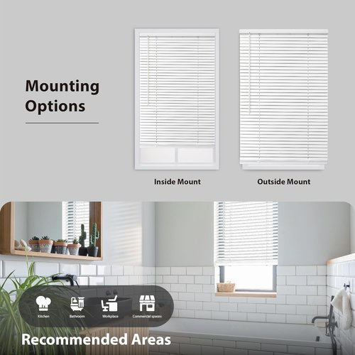 DEZ FURNISHINGS Cordless Mini Blinds - Flexible Slats, 46" W x 48" H, Elegant Pearl White