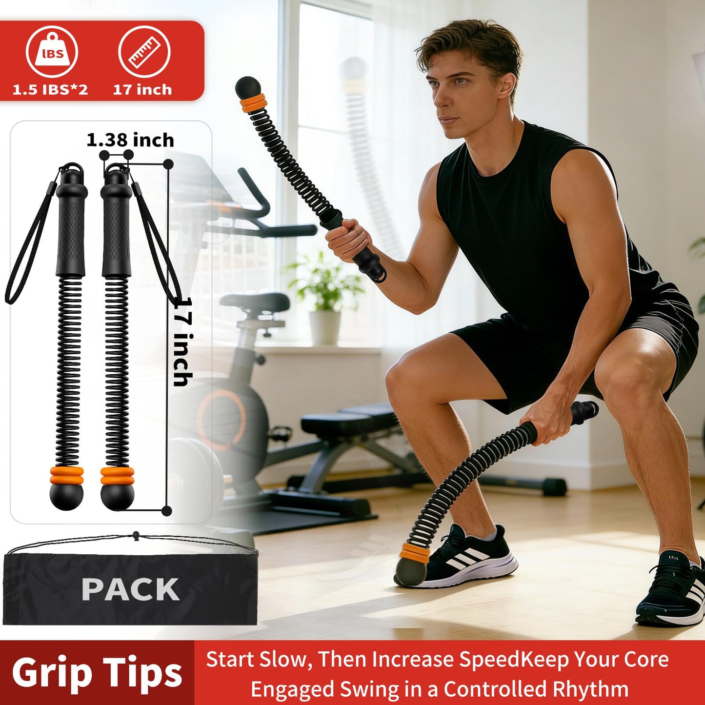 Pinailon Ropeless Battle Ropes, Workout Exercise Rope for Strength Building, Heavy Duty Portable Cordless Battle Ropes for Home Gym, HIIT and Low-Impact Aerobic Training for Men & Women, Black