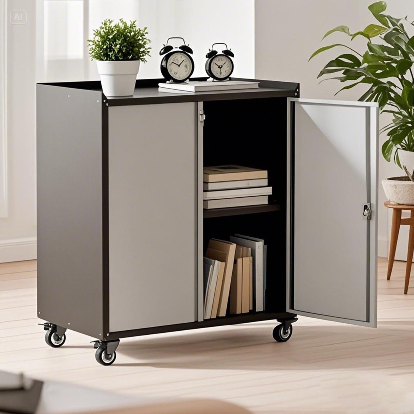 ExploreHorizon 35.43" High Heavy Duty Garage Storage Cabinet, Locking Metal Cabinet with Door, Rolling Tools Chest Cart Adjustable Shelf, Tool Cabinets for Home Office Workshop