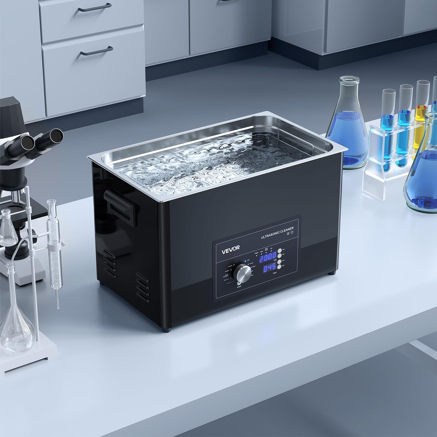 VEVOR 30L Ultrasonic Cleaner, Professional Ultrasonic Cleaner Machine with Knob Control, Stainless Steel Cleaning Machine with Basket and Cleaning Ball, for Watches, Razors, Jewelry, Coins and More