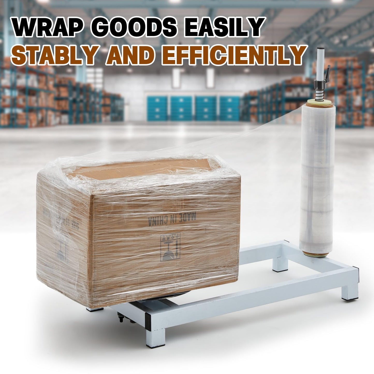 Threlaco Manual Stretch Film Wrapping Machine Heavy Duty Stretch Wrap Machine Dispenser Table Pallet Box Shrink for 12-20in Film Warehouse Factory Express Station Logistics Center Supermarket
