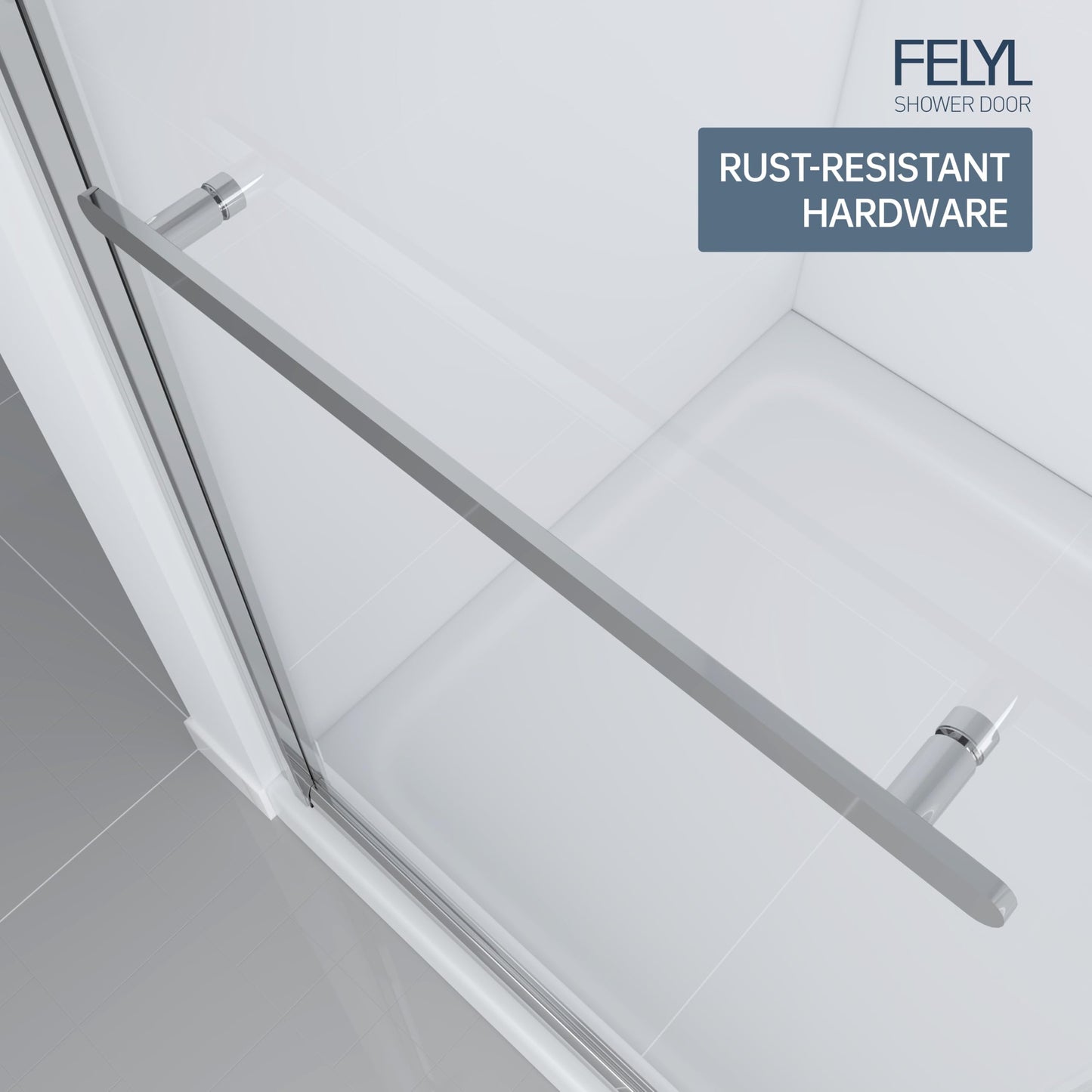 FELYL Sliding Shower Door 43-48" W x 72" H, Chrome Finish, Single Sliding Door, Clear Glass, Framed, 1/4" (6mm) SGCC Tempered Glass, Reversible Installation