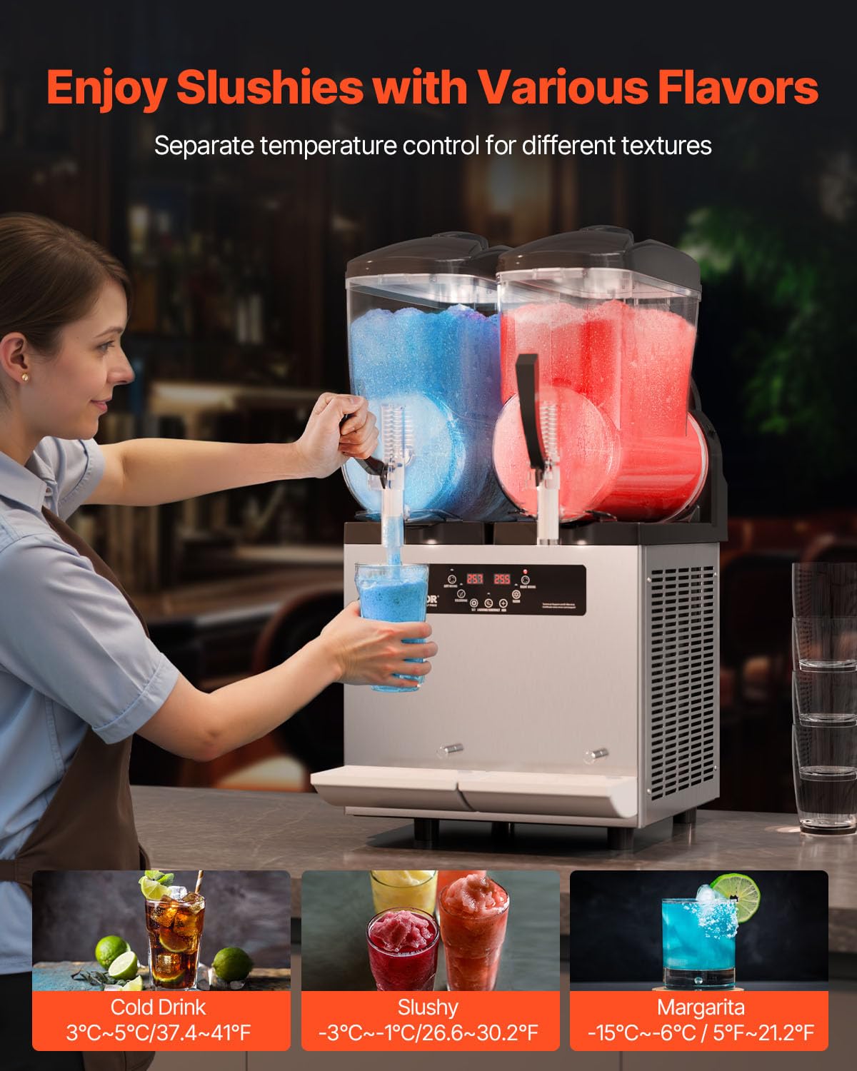 VEVOR Commercial Slushy Machine, 12Lx2 Double Tank Frozen Drink Machine, 96 Cups Stainless Steel Margarita Smoothie Frozen Drink Maker, Slushie Machine for Home Party Restaurants Cafe Bars