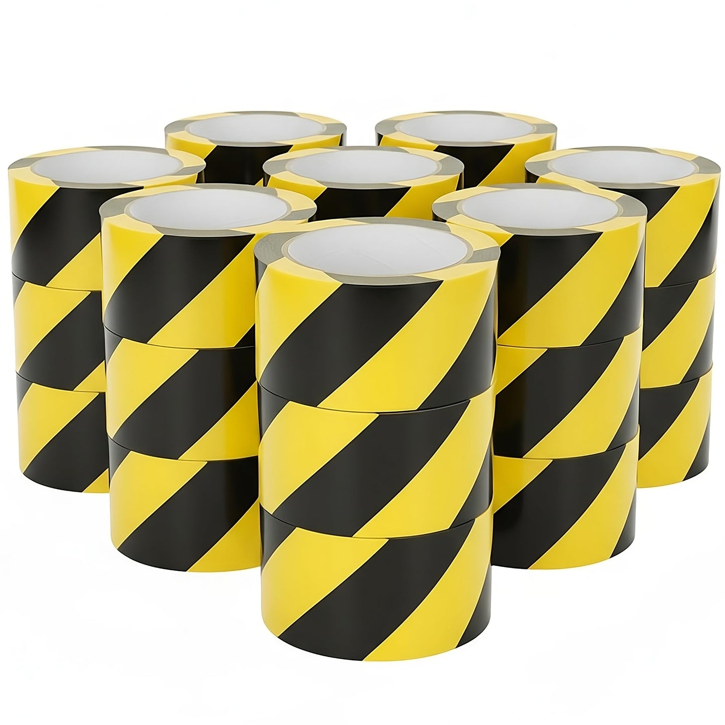 Tapix (24 Pack 2 Inch x 108 Feet Black & Yellow Tape Roll - Safety Stripe Waring Tape for Floor - Highly Adhesive Waterproof Hazard Tape for Floors, Walls, Staircase, Pipes, Equipment, Dangerous Area