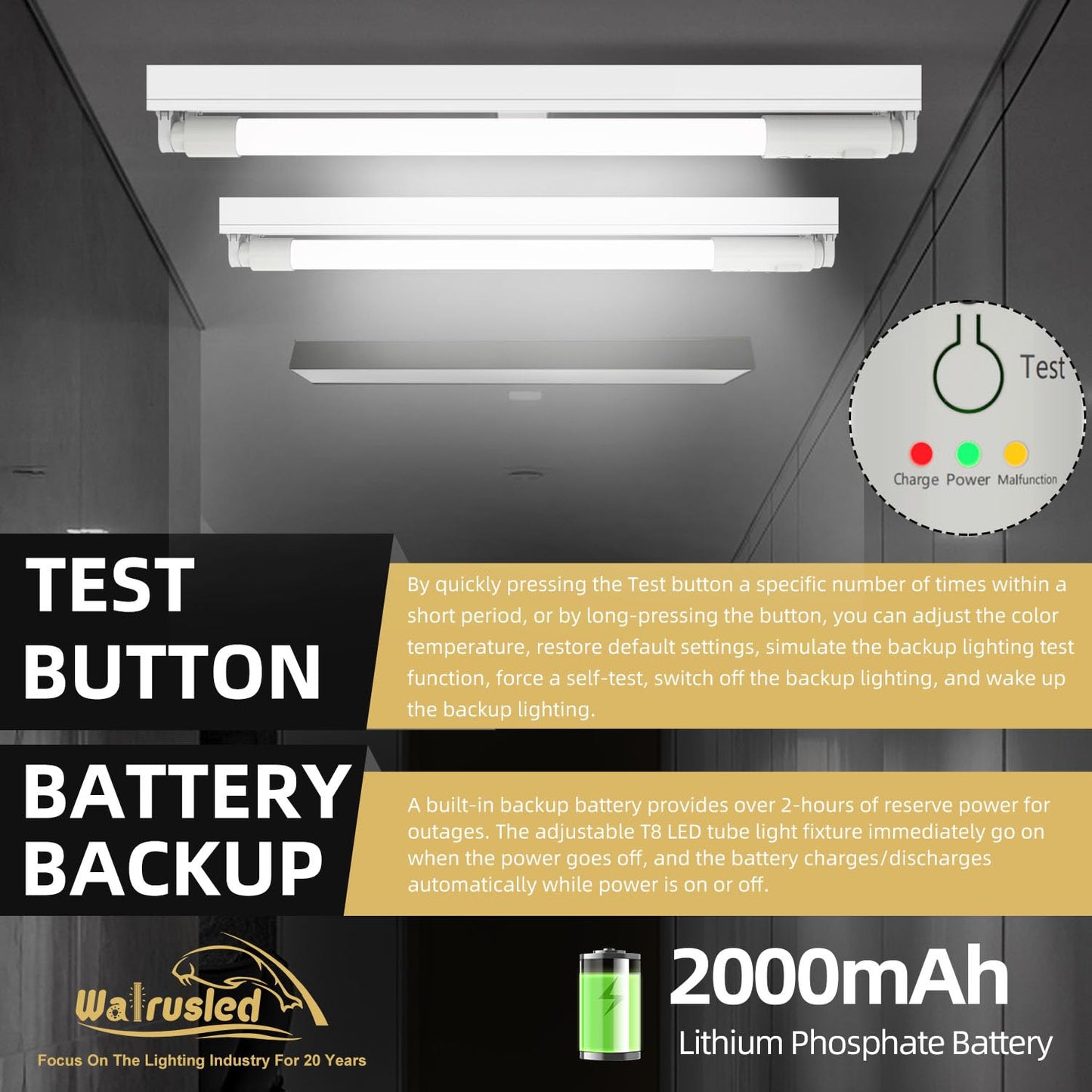 T8 LED Emergency Tube Light 4FT with Battery Backup,Remote,Dimmable,IP4X,CCT,10W,Fluorescent Tube Replacement 4 Foot,120min Emergency 3W 300LM Output Lighting,Ballast Bypass,Double Ended,Type B,2-Pack