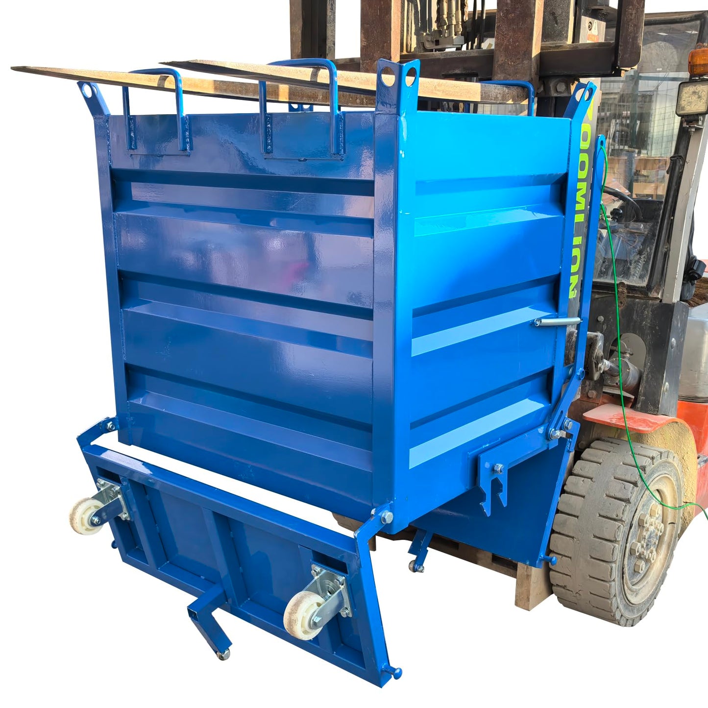TECHTONGDA Industrial 3300 LB Self Dumping Steel Forklift Hopper with Casters, 1.25 Cubic Yard, 39.37"x31.5"x46.85" Scrap Collection Bin Metal Turnover Box for Warehouse & Factory Material Handling