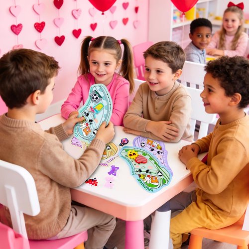 FloraSea Valentines Day Cards for Kids School Classroom, 30pcs Valentine's Cards with 60 Shoe Charms for Boys & Girls, Valentine Classroom Exchange Gift Party Favors