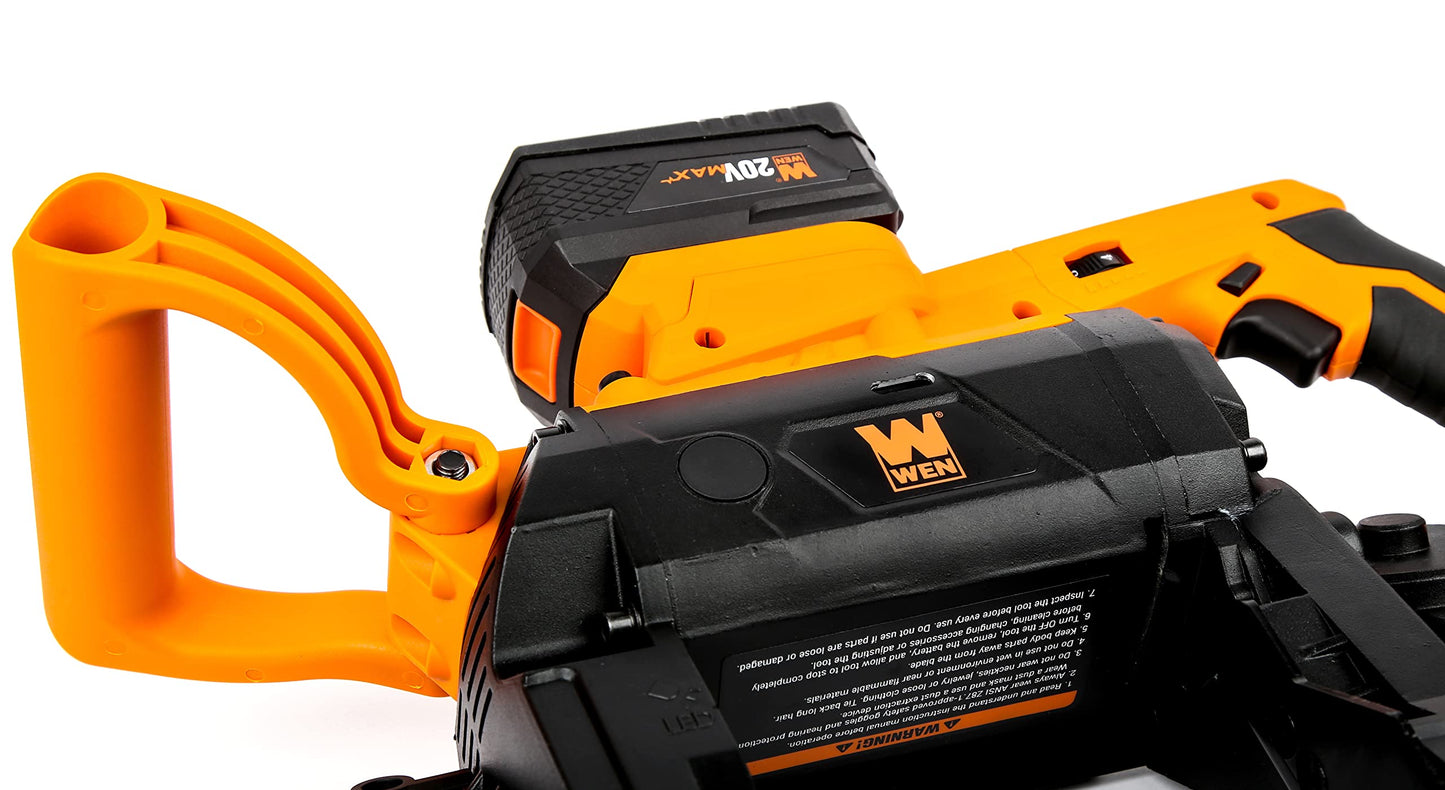 WEN Cordless Portable Bandsaw for Metal with Variable Speed, 20V Max 5.0 Ah Lithium-Ion Battery, and Charger (20496)
