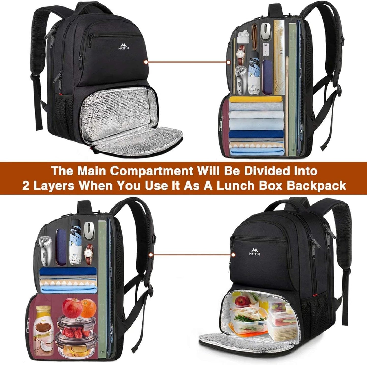 Backpack 17 Inch Backpack Pack Backpacks MATEIN Lunch for Men, Insulated Cooler with Lunch Compartment, Water Resistant