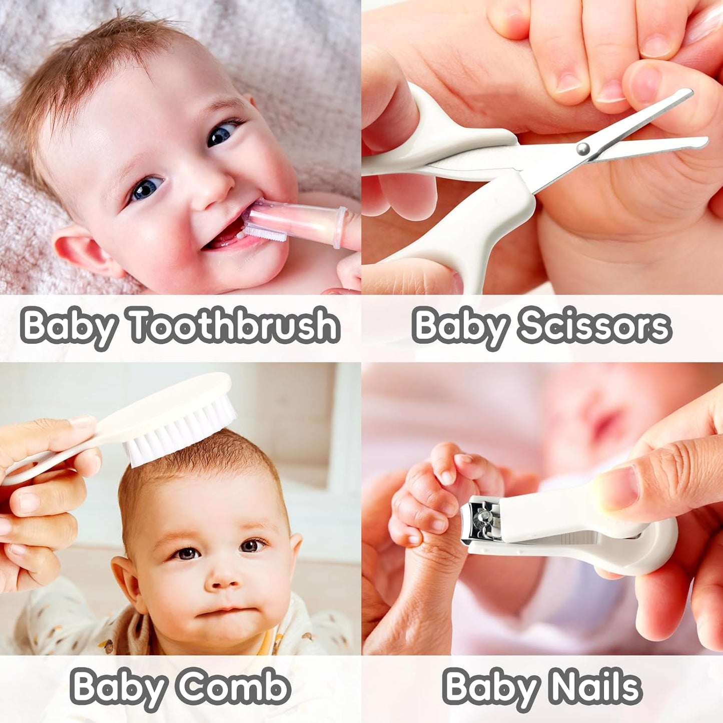 Skiennix Baby Grooming Kit - Infant Safety Care Set with Hair Brush, Nail Clipper & Nasal Aspirator | Grey & White